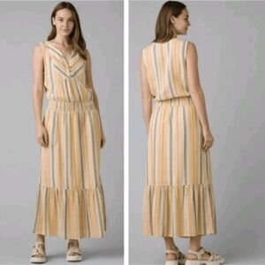 Prana California Dreaming Maxi Dress Organic Cotton In Golden Hour Stripe Small